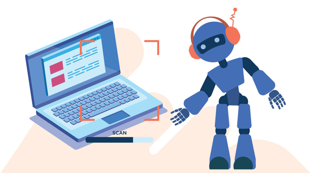 Futuristic robot and laptop