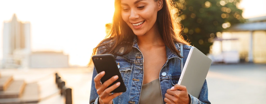 student using a phone