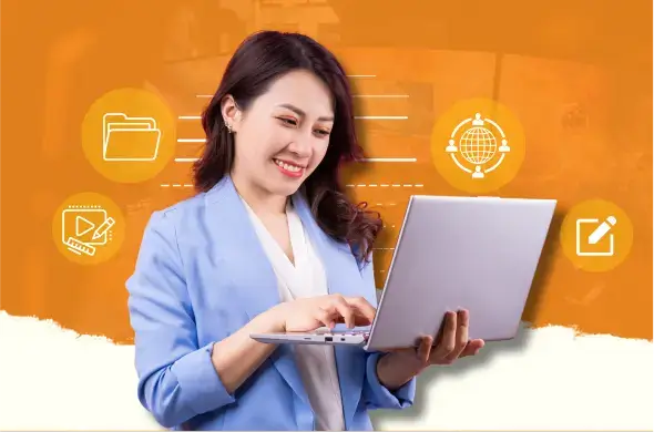 woman holding computer