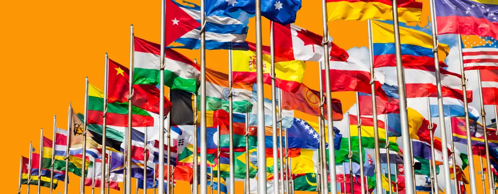 Flags of many countries signifying the role of different government.in internet censorship

