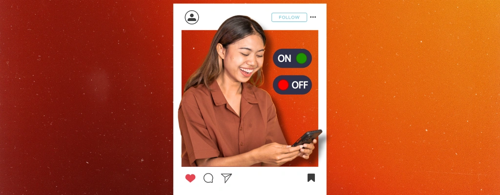 A social media user with an on and off button to show the strategies for managing social media time