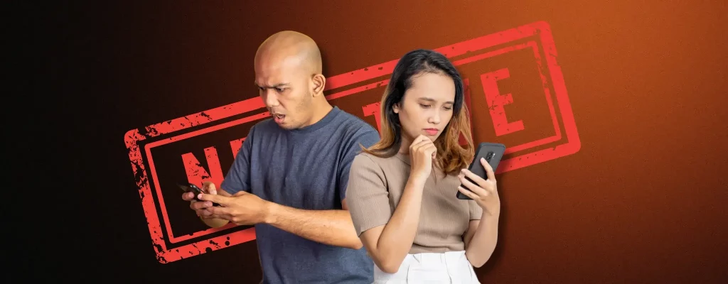 Two unhappy social media users depicting the impact of excessive social media usage