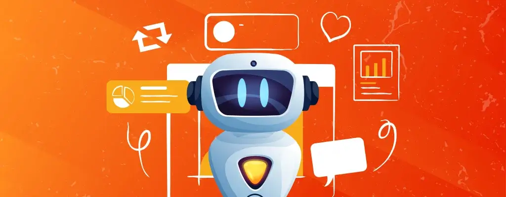 A playful robot perched on a smartphone, surrounded by vibrant icons, highlighting a tech-savvy vibe